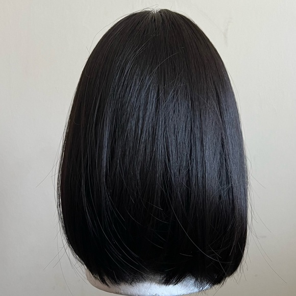 12” Natural Looking Short Black Heat Resistant Synthetic Wig With Bangs - Picture 5 of 11